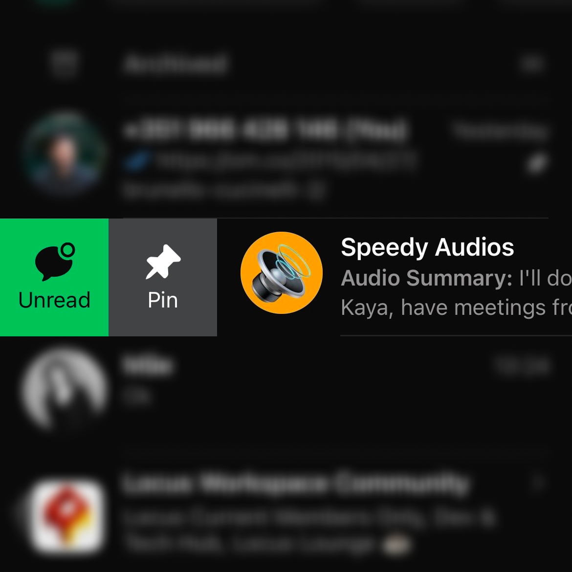Pinning the SpeedyAudios WhatsApp chat